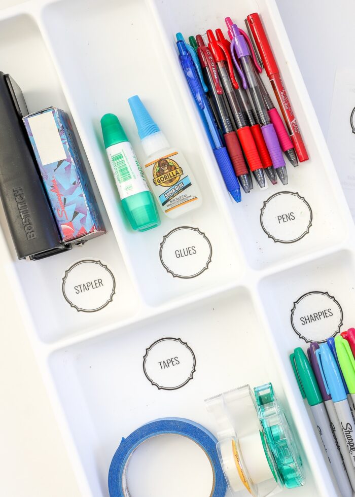 Labels in a drawer organizer