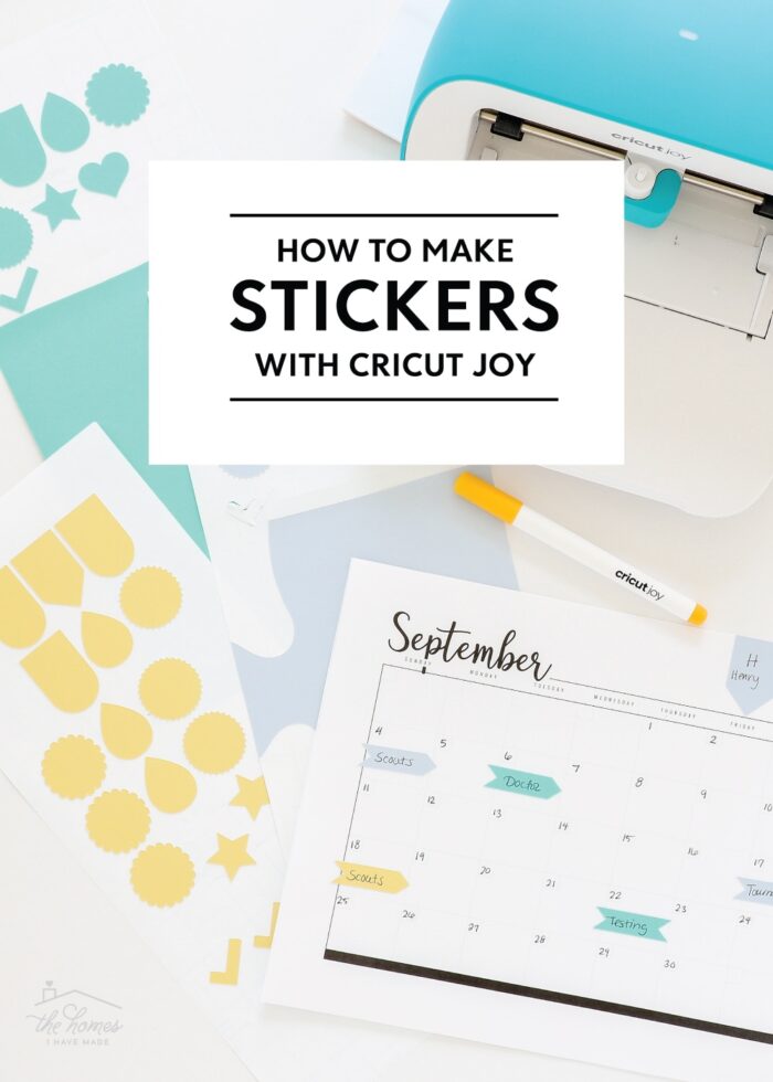 Stickers made with Cricut Joy in three different colors shown alongside a planner