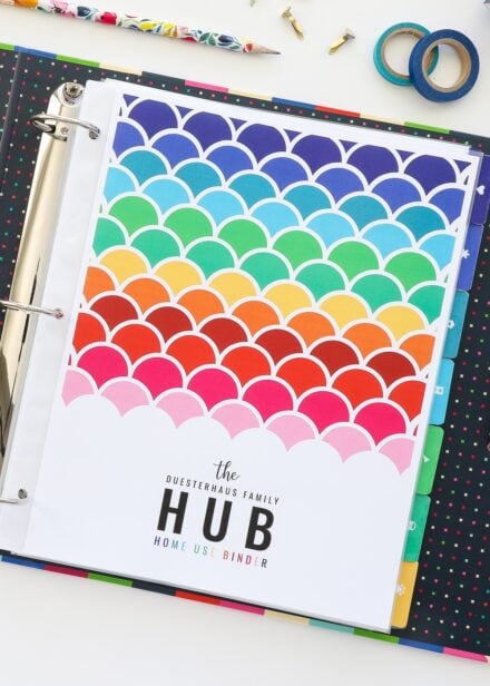 The Family HUB organized in a colorful binder
