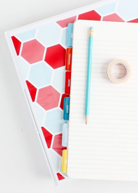 A notebook with printable tabbed dividers