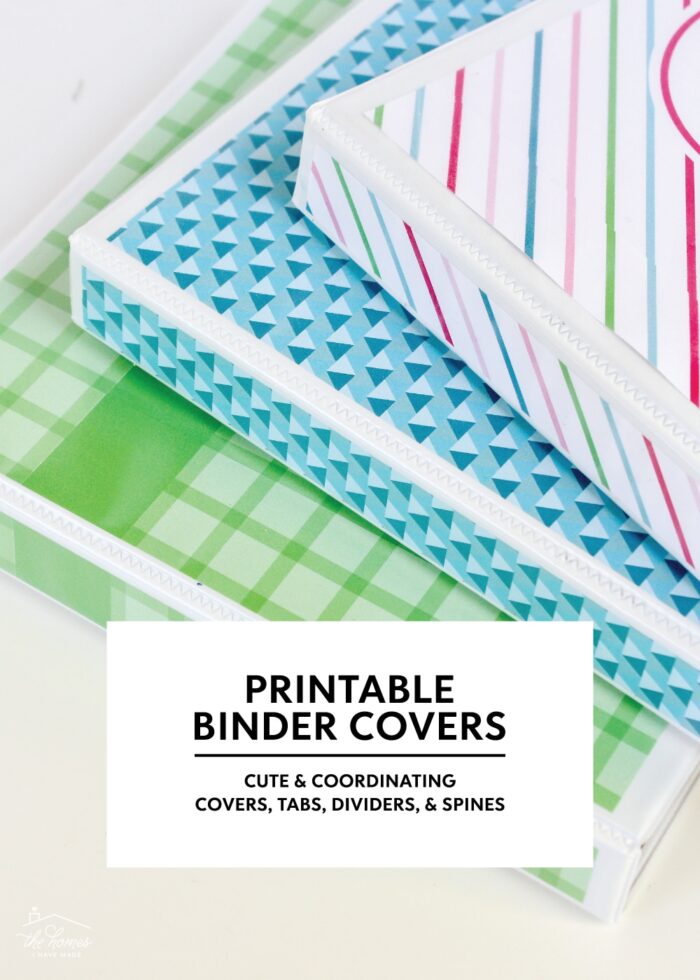 A stack of three binders with colorful printable binder covers