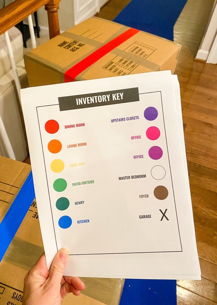Printed Color Key for moving box colors