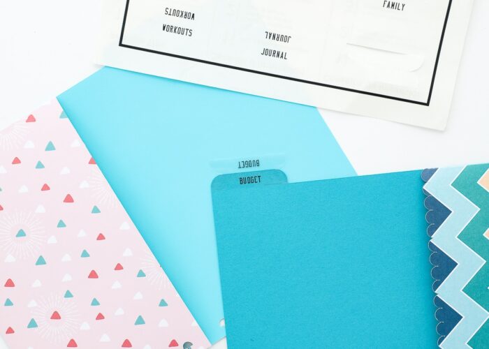 Turquoise binder dividers with printed labels