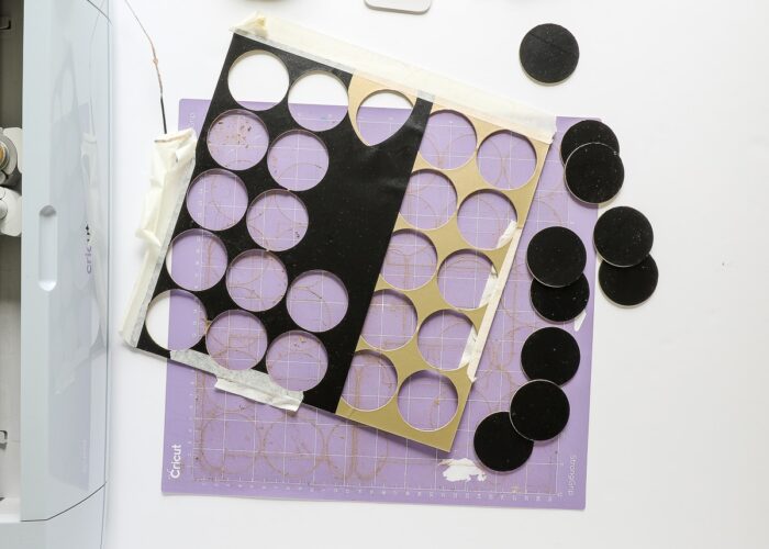 Chipboard circles removed from purple StrongGrip mat