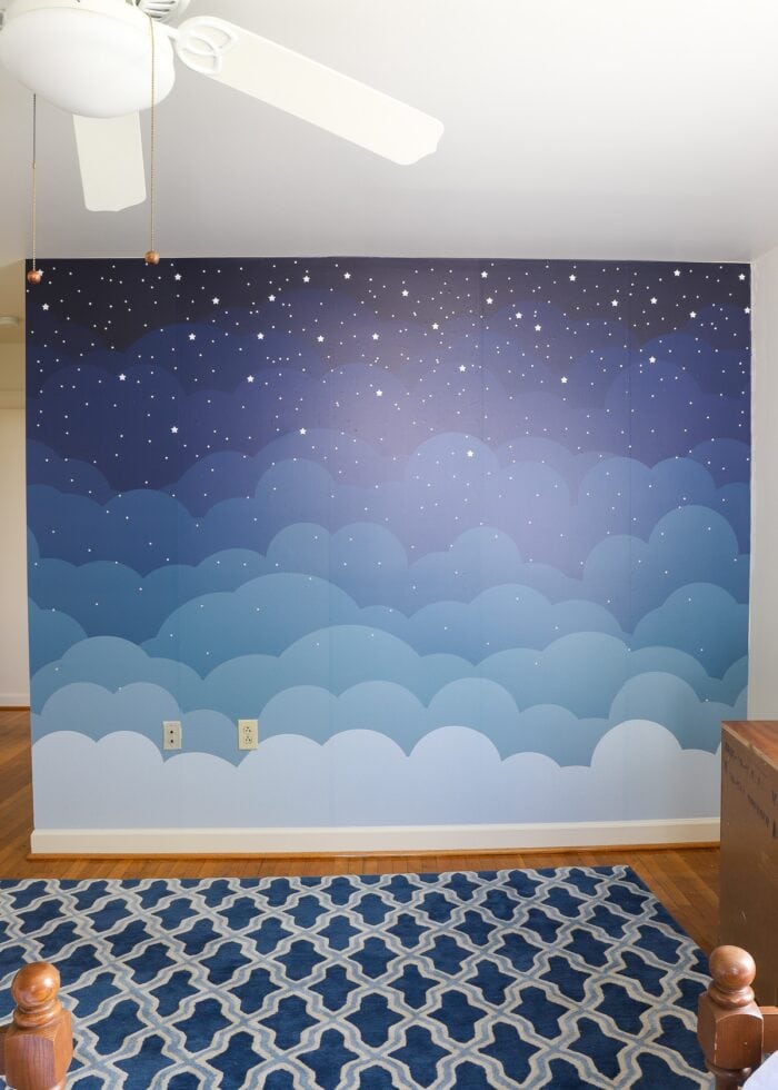 Cloud mural from Artsy Decal hung on wall