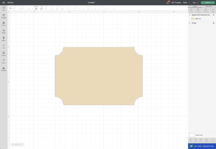 Screenshot of Cricut Design Space - Label Shape
