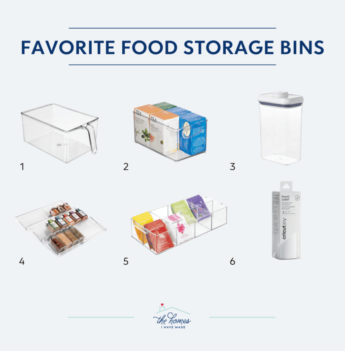 Collage of great food storage containers for pantries and drawers