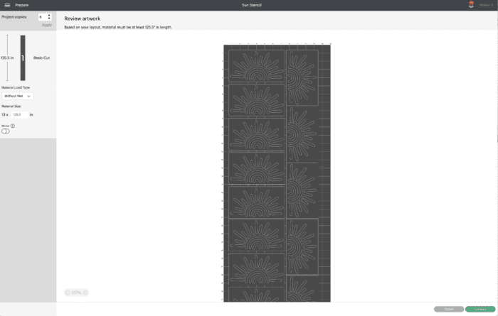 Cricut Design Space Screenshot of Stencil on Cut Prepare Screen