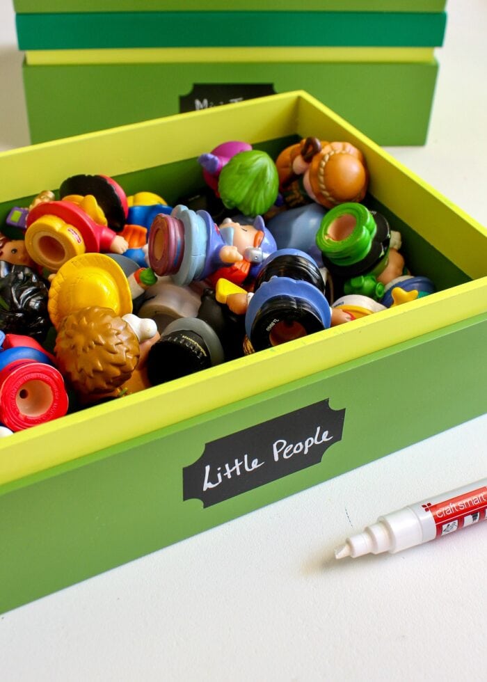 Decorative wooden boxes as small toy storage