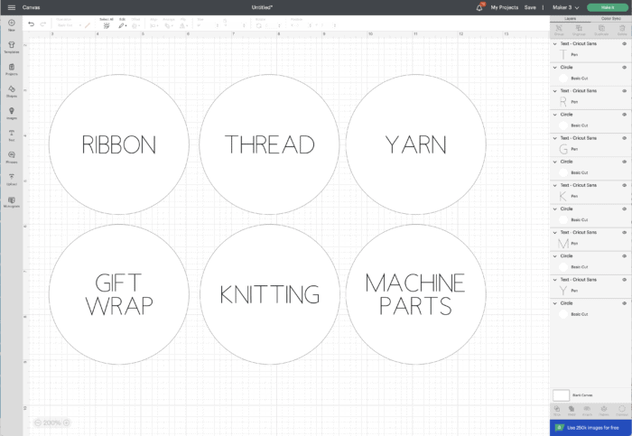 Screenshot in Cricut Design Space - Text On Top of Shape