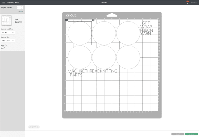 Screenshot in Cricut Design Space - No Text On Top of Shape on Cut Prepare Screen