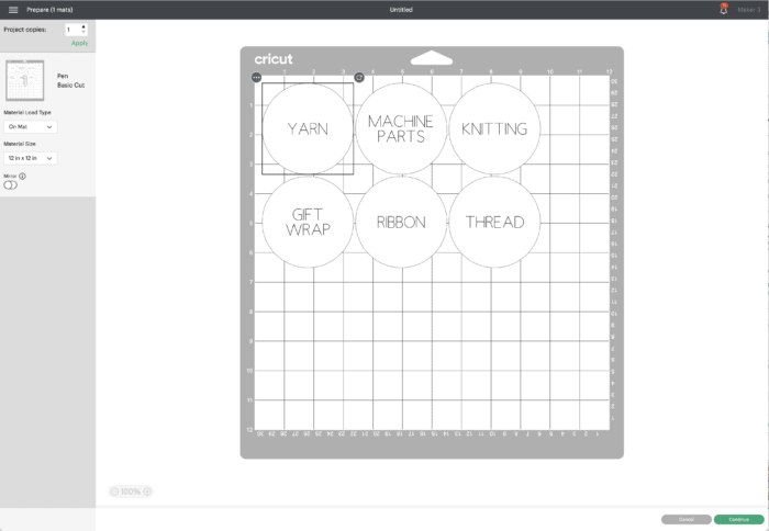 Screenshot in Cricut Design Space - Text on top of shapes via attach tool
