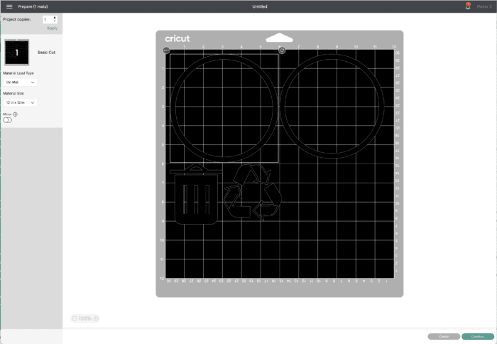 Screenshot in Cricut Design Space - Cur Prepare Screen Not Attached
