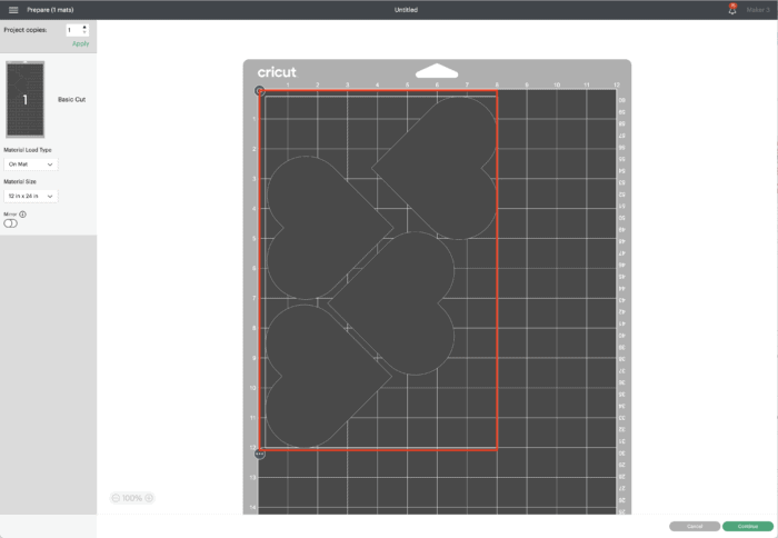 Screenshot in Cricut Design Space - Cut Prepare Screen