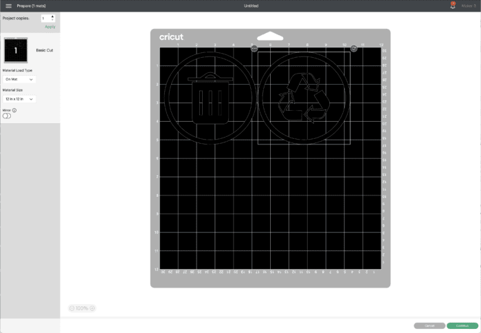 Screenshot in Cricut Design Space - Attached Design on Cut Prepare Screen