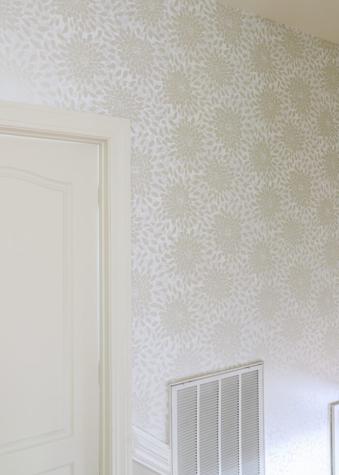 Toss the Bouquet peel and stick wallpaper on a tall staircase wall
