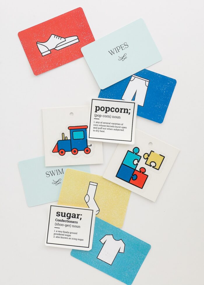 A variety of printed colorful labels