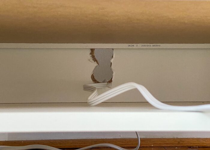 Drilled out holes in back of IKEA Alex drawers