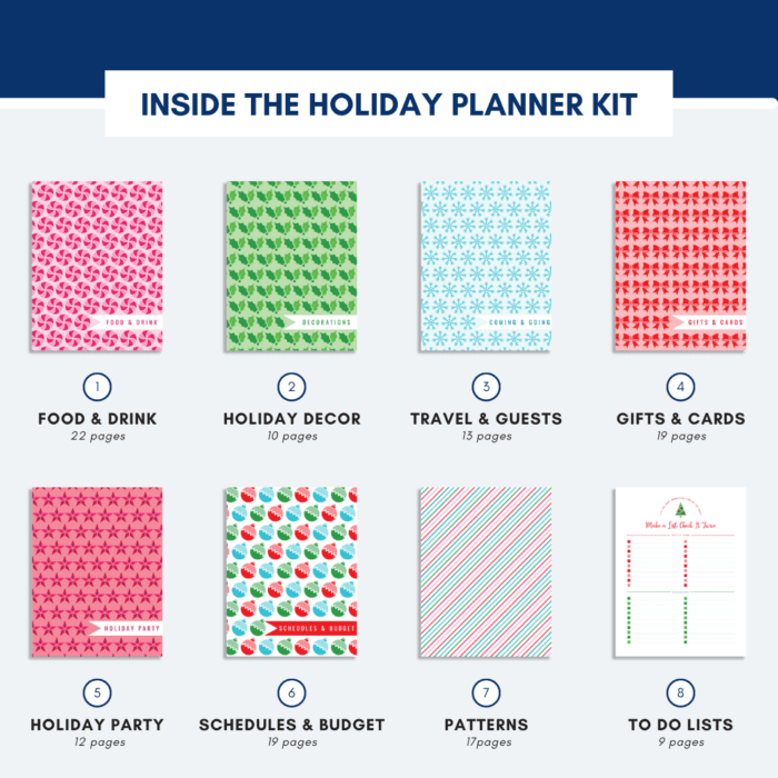 Page examples from the Printable Holiday Planner Kit