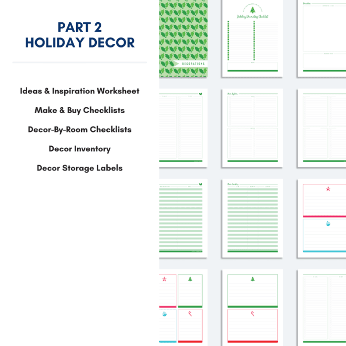 Page examples from the Printable Holiday Planner Kit