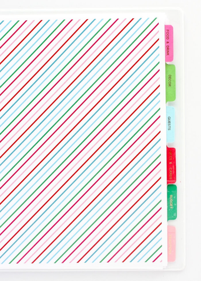 Printable Holiday Planner tabbed dividers with striped cover