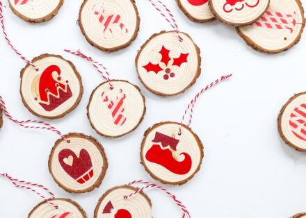 Easy Wood Slice Ornaments with a Cricut & Iron-On - The Homes I Have Made