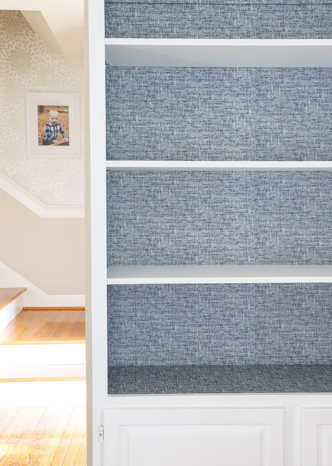 How to Wallpaper the Back of a Bookcase StepbyStep The Homes I