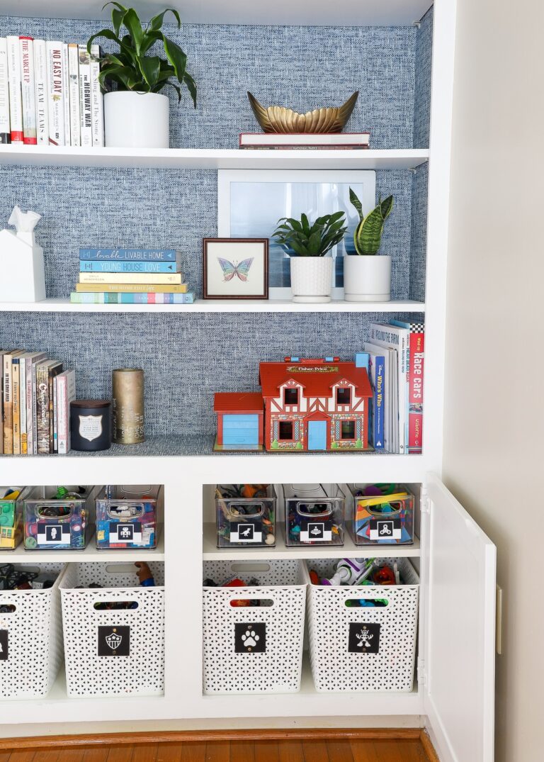 How to Wallpaper the Back of a Bookcase StepbyStep The Homes I