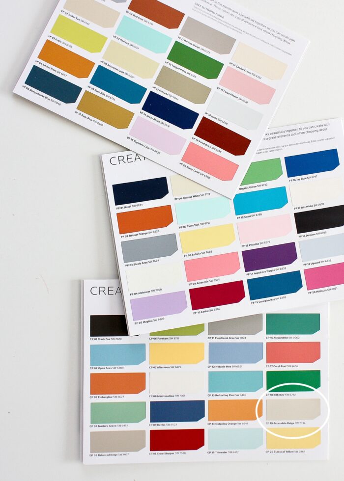 3 different color swatch cards from the HGTV Home By Sherwin Williams Color Collections