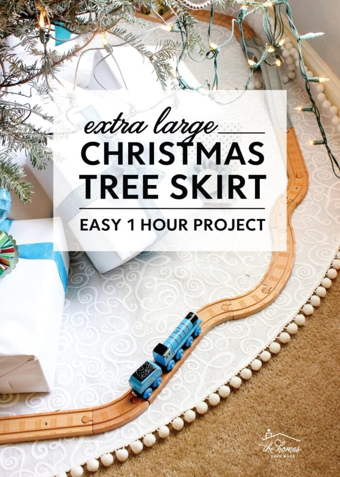 White DIY Christmas Tree Skirt with wooden train track