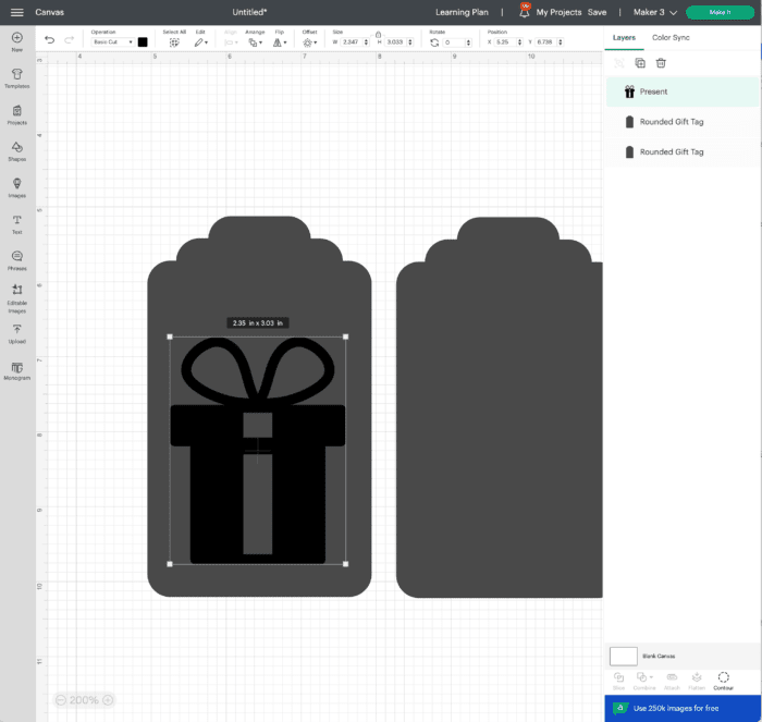 Screenshot of Cricut Design Space | Present on Gift Tag