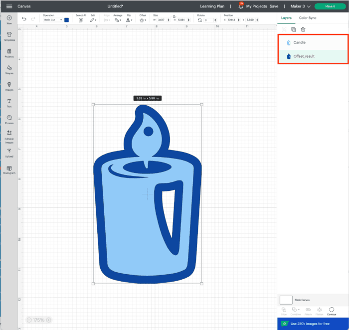 Screenshot of Cricut Design Space | Candle Gift Tag