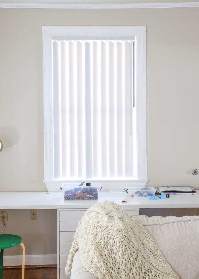 White vertical blinds on a window