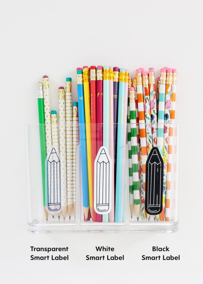Smart Labels on a clear pencil container