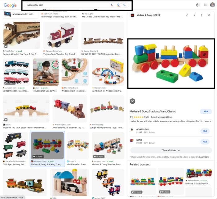 Google Screenshot of toy trains