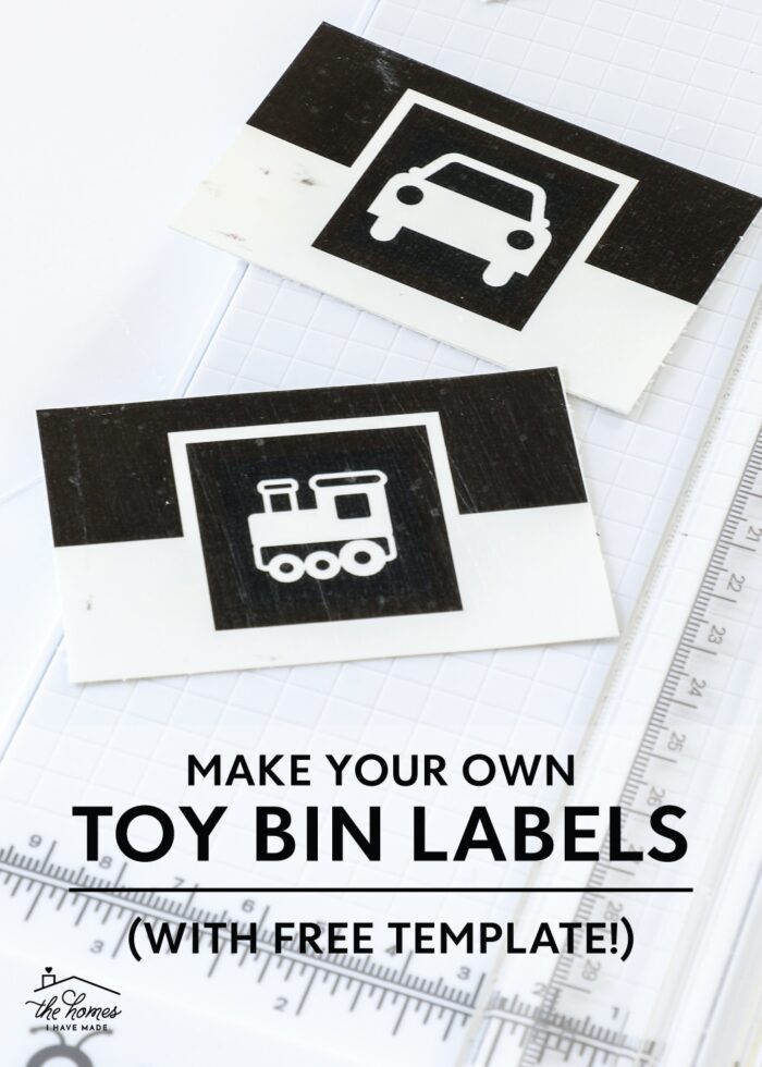 Printable Toy Bin Labels on a white paper trimmer