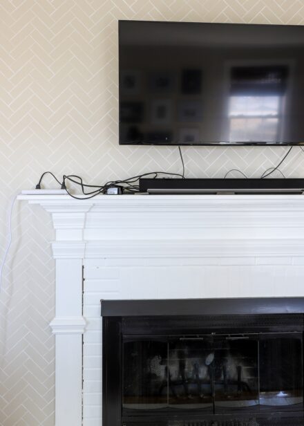 How To Hide TV Wires Above A Fireplace When You Can T Go Through The   How To Hide TV Cords Above Fireplace Mantel 1 440x616 