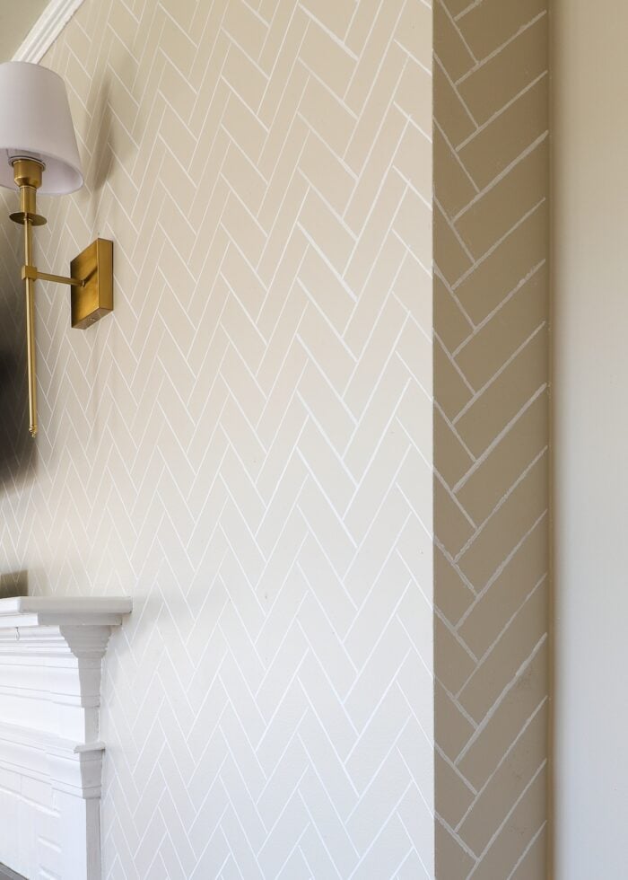 Bump out feature wall with a stenciled pattern on it