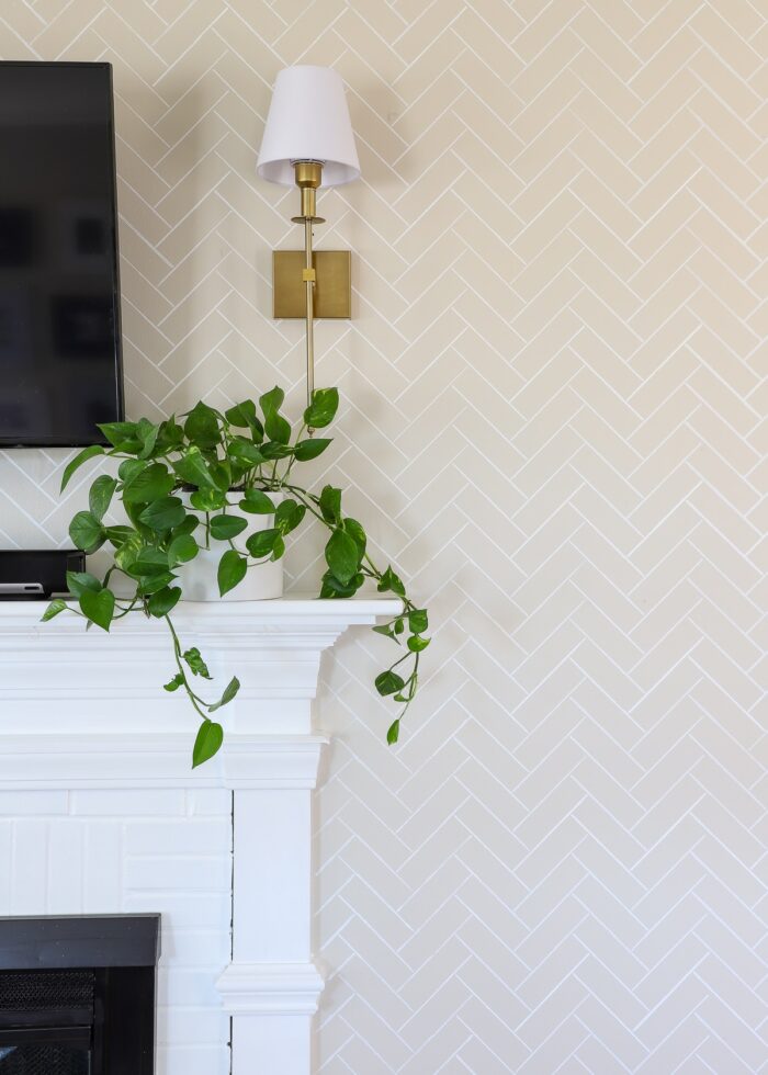 Wall with herringbone patterned stenciled on it