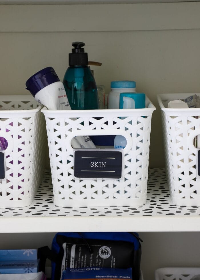 Skinny y-weave basket holding skincare products