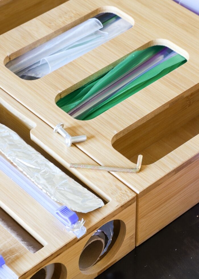 Screwing two wooden organizers together