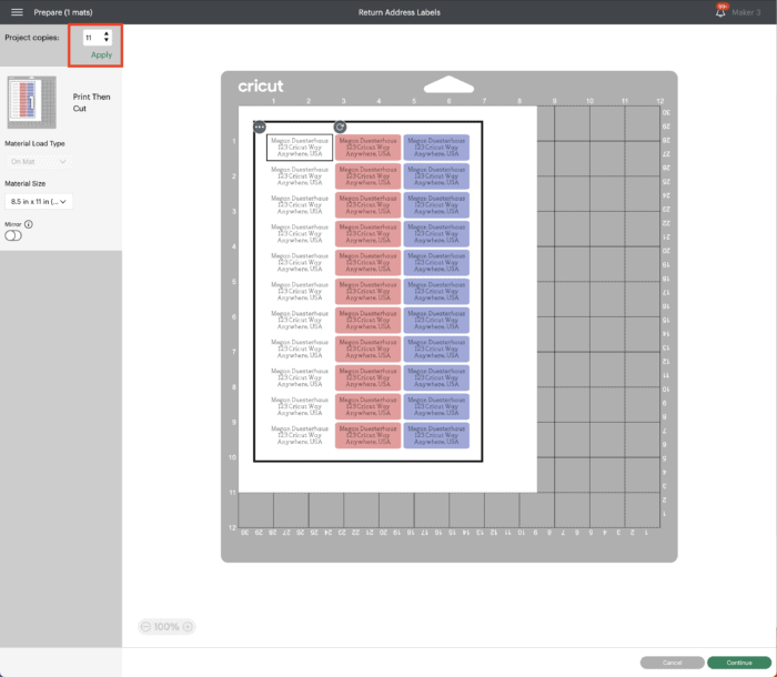 Cricut Design Space Screenshot | Prepare Screen