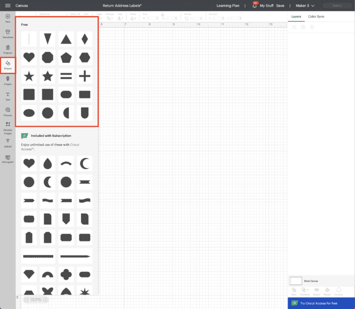 Cricut Design Space Screenshot | Shape Tool