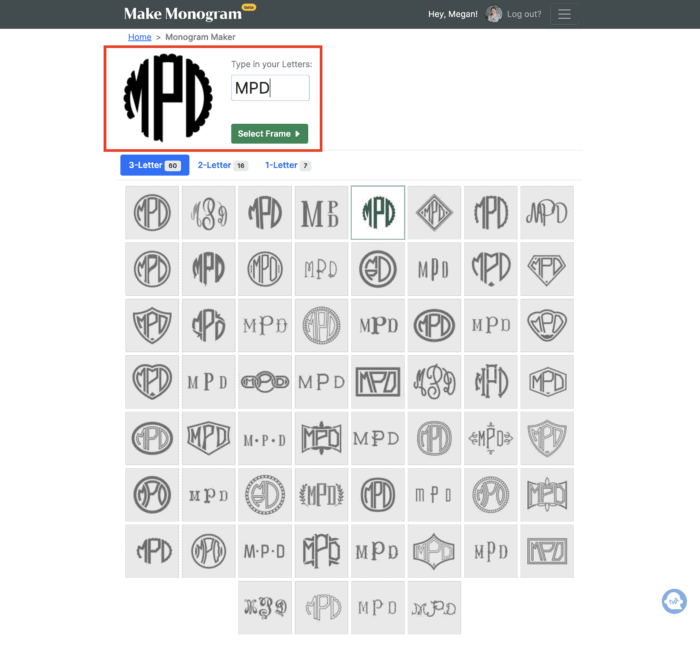 Make Monogram Screenshot - Type Letters