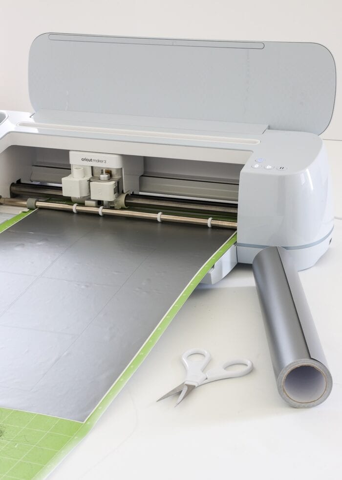 Cricut Maker 3 cutting out squares from silver vinyl