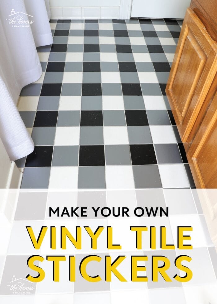 Black and white buffalo plaid tile floors made with bathroom vinyl tile stickers