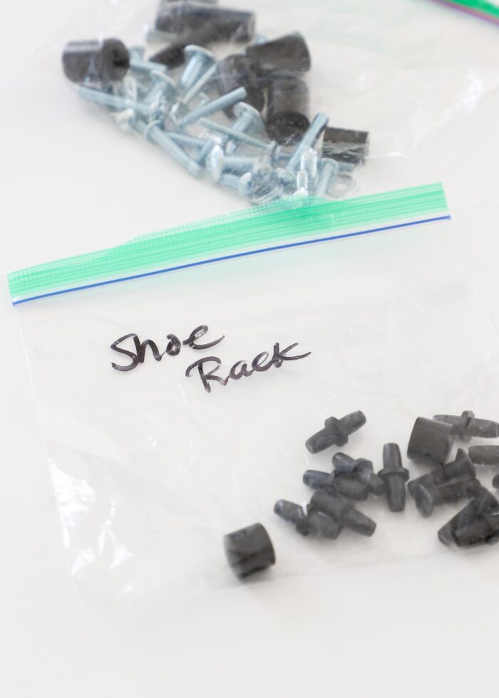 Specific hardware for a Shoe Rack in a Ziplock baggie