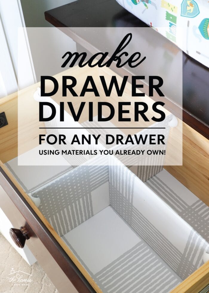 Grey DIY drawer dividers inside a wooden drawer