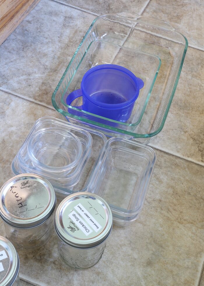 Stack of glass food storage containers
