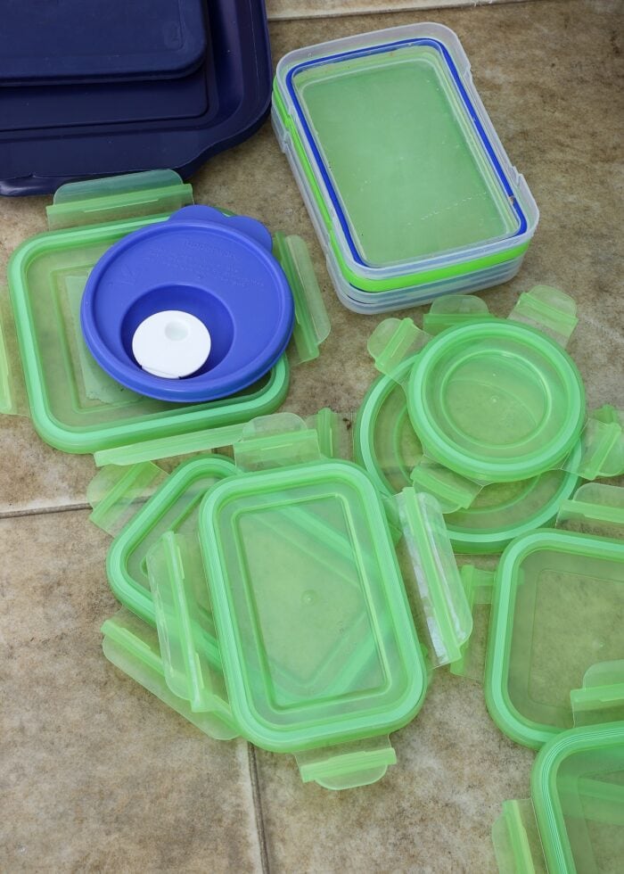 Stack of food storage container lids